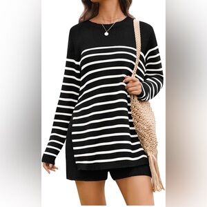 Black and White Striped Sweater Set